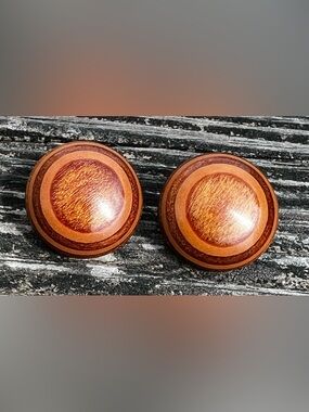 Wooden Round Cufflinks in Natural Brown - Unbranded
